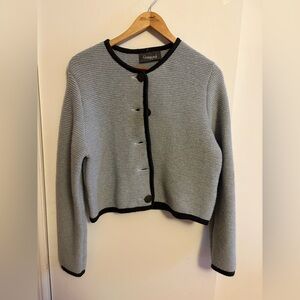 Wesenjak Tirol Light Blue Wool Cardigan with Black Trim